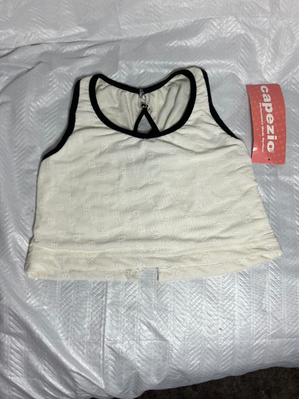 Capezio Ivory & Black crop dance top child XS
